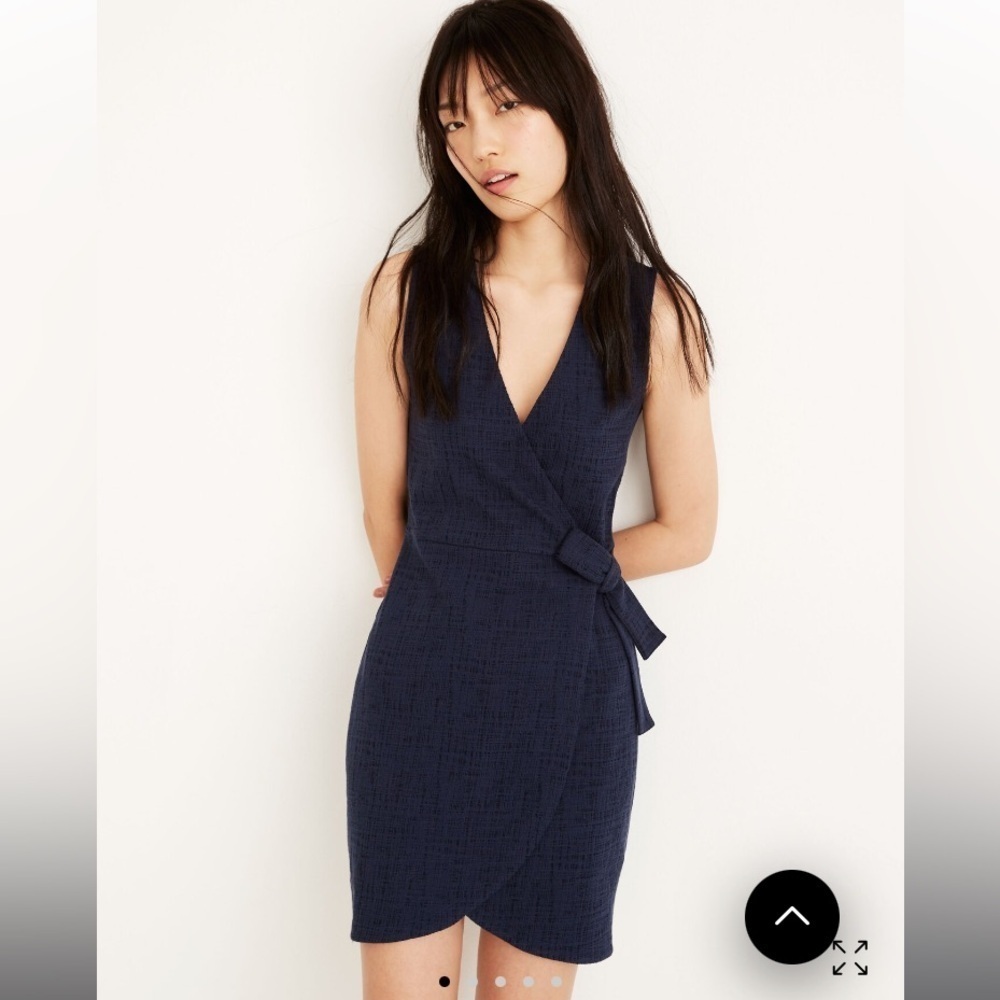 Madewell Texture and Thread navy blue sleeveless faux wrap, tulip hem dress. XXS - Picture 2 of 5